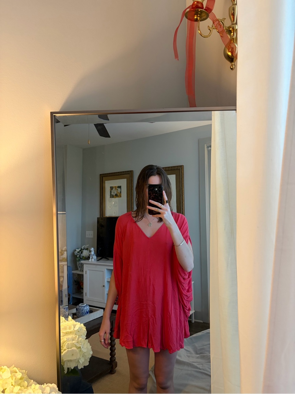 Free People Red V-Neck Mini Dress